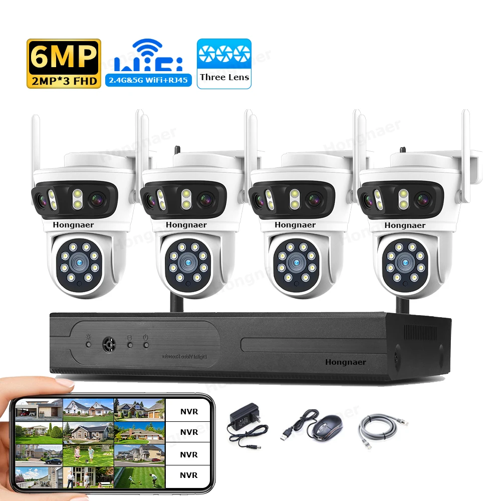 Home Security Cameras - 2026 Hongnaer 6MP 4CH 3 Lens