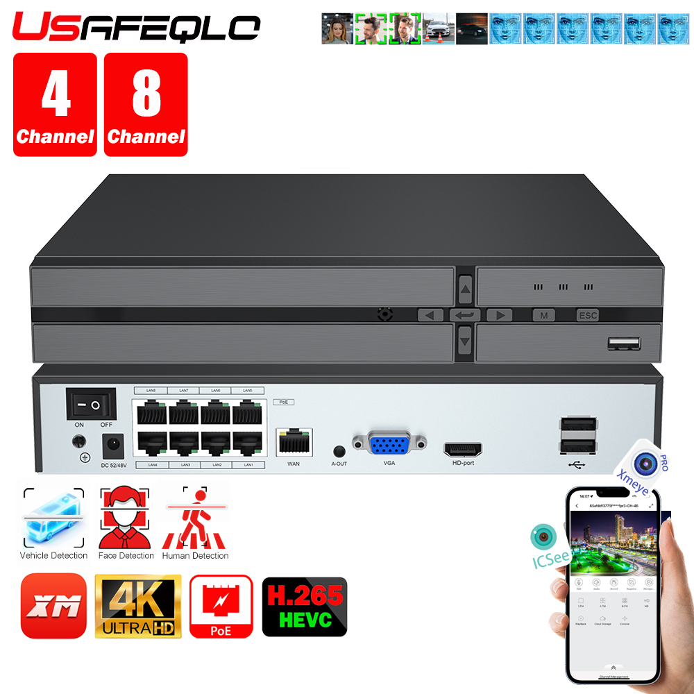 Home Security Cameras - Face detection H.265 8ch*4K 4ch/8ch PoE