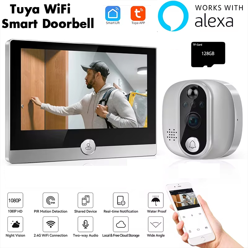 Home Security Bell - Tuya Video Doorbell 1080P WiFi Peephole