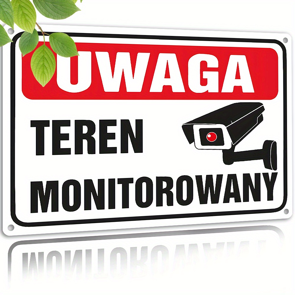 Home Security Cameras - 2D Flat,Vintage Metal Sign,Polish Surveillance Sign