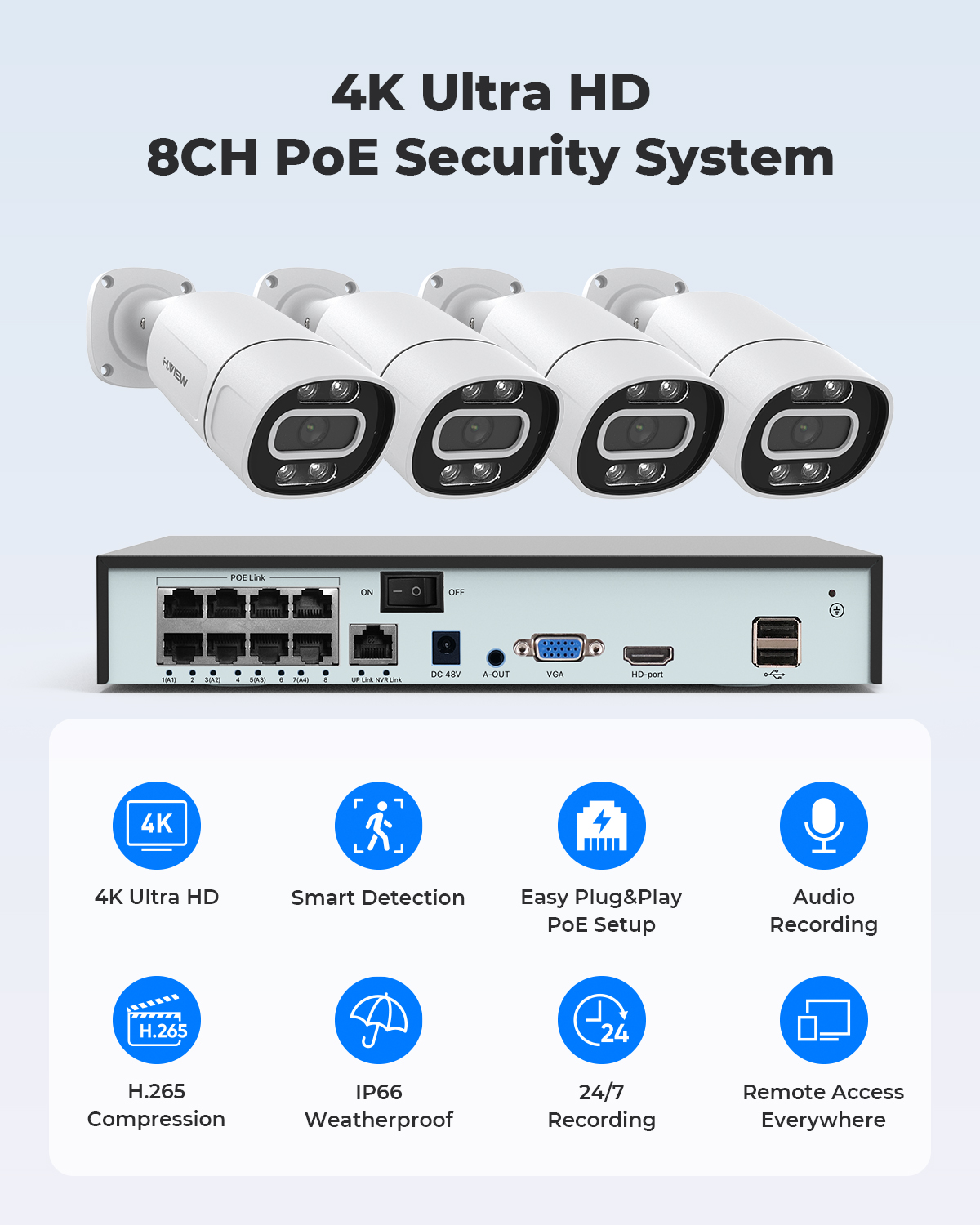 H.View 4K 5Mp 8Mp poe Cctv Sec – обзор и цена Home Security System Installation